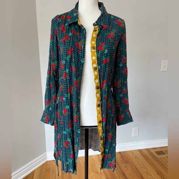Matilda Jane Fa La La floral check print shirt dress size XS office modest - Picture 3 of 15